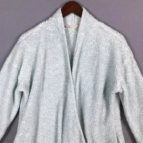 Soft Surroundings Cozy Up Cardi Cardigan Medium M Fleece Pockets Snap Front Blue - Picture 6 of 15